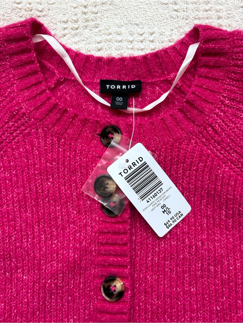 Torrid Fuchsia Ribbed Cropped Button-Front Cardigan - Picture 3 of 3